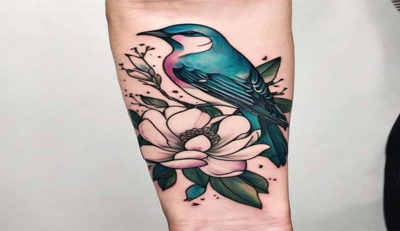 Magnolia and Bird Tattoo