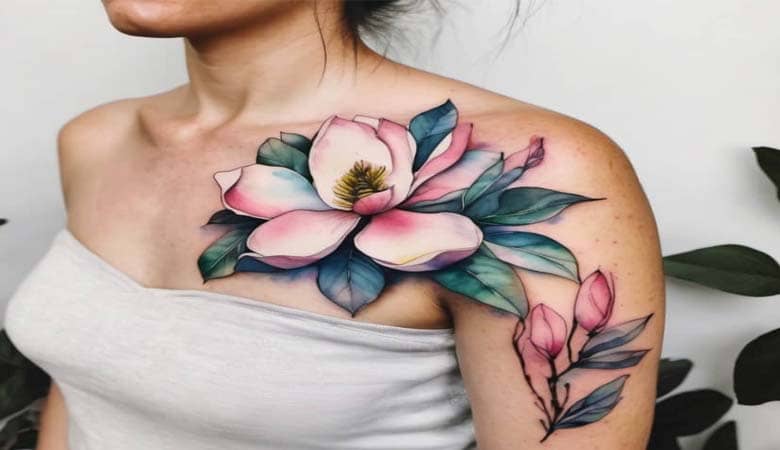 Watercolor Magnolia Tattoo